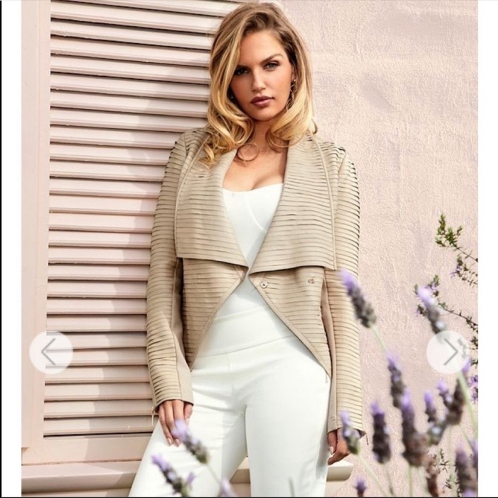 Marciano Beige Ribbed Leather Jacket